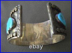 Native American Blue Turquoise Row Sterling Silver Solar Stamps Bracelet 82g