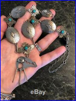 Native American CP Sterling Silver Turquoise Concho Spirit Bear Necklace 925