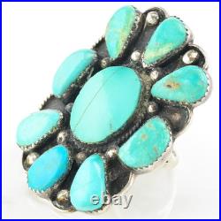 Native American Cluster Sterling Silver Ring Size 10 Blue Turquoise Shield Native American Cluster Sterling Silver Ring Size 10 Blue Turquoise Shield
