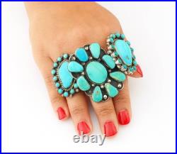 Native American Cluster Sterling Silver Ring Size 10 Blue Turquoise Shield Native American Cluster Sterling Silver Ring Size 10 Blue Turquoise Shield