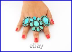 Native American Cluster Sterling Silver Ring Size 10 Blue Turquoise Shield Native American Cluster Sterling Silver Ring Size 10 Blue Turquoise Shield