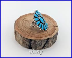 Native American Cluster Turquoise Ring Handmade Sterling Silver Jewelry Sz 6.25