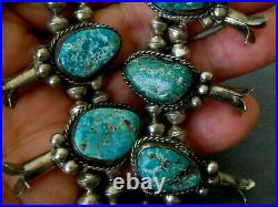 Native American Fox Turquoise Sterling Silver Squash Blossom Bead Necklace