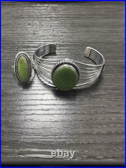 Native American Green Turquoise/Sterling Cuff And Ring Set Made By Running Bear