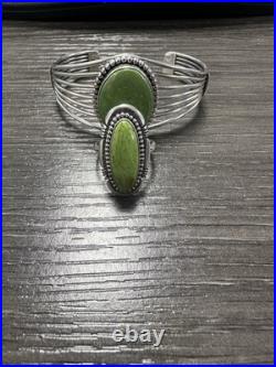 Native American Green Turquoise/Sterling Cuff And Ring Set Made By Running Bear
