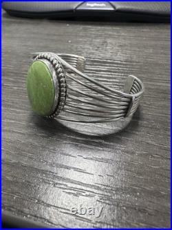 Native American Green Turquoise/Sterling Cuff And Ring Set Made By Running Bear