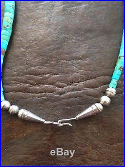 Native American Heishi Graduated Turquoise 16 Sterling Silver Necklace