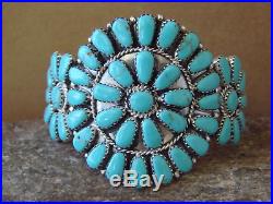Native American Indian Jewelry Sterling Silver Turquoise Cluster Bracelet