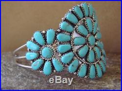 Native American Indian Jewelry Sterling Silver Turquoise Cluster Bracelet