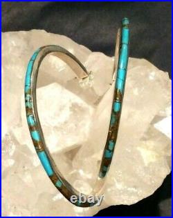 Native American Indian Jewelry Sterling Silver Turquoise Hoop Earrings Signed