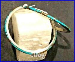 Native American Indian Jewelry Sterling Silver Turquoise Hoop Earrings Signed