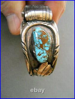 Native American Indian Red Mountain Turquoise Sterling Silver Watch Bracelet