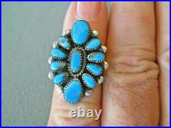 Native American Indian Rich Blue Turquoise Cluster Sterling Silver Ring B 4 1/2