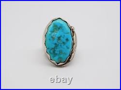 Native American Indian Sterling Silver Blue Turquoise Stone Seeded Leaf Ring