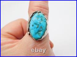 Native American Indian Sterling Silver Blue Turquoise Stone Seeded Leaf Ring