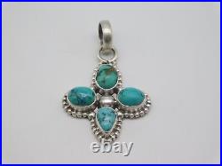 Native American Indian Sterling Silver Turquoise Stone Beaded Cross Pendant