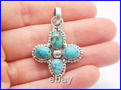 Native American Indian Sterling Silver Turquoise Stone Beaded Cross Pendant