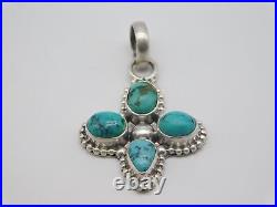 Native American Indian Sterling Silver Turquoise Stone Beaded Cross Pendant