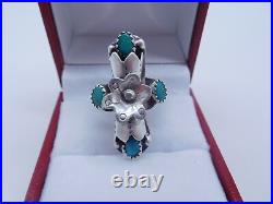 Native American Indian Sterling Silver Turquoise Stone Flower Ring