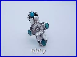 Native American Indian Sterling Silver Turquoise Stone Flower Ring