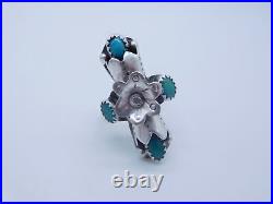 Native American Indian Sterling Silver Turquoise Stone Flower Ring