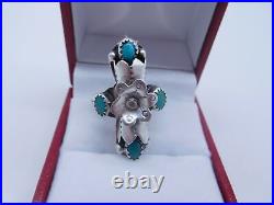 Native American Indian Sterling Silver Turquoise Stone Flower Ring