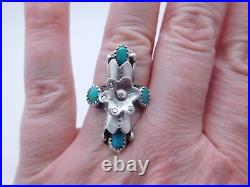 Native American Indian Sterling Silver Turquoise Stone Flower Ring