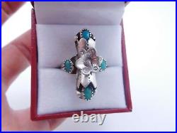 Native American Indian Sterling Silver Turquoise Stone Flower Ring