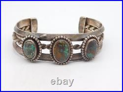 Native American Indian Sterling Silver Turquoise Stone Tribal Cuff Bracelet