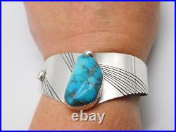 Native American Indian Sterling Silver Turquoise Stone Tribal Cuff Bracelet