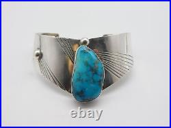 Native American Indian Sterling Silver Turquoise Stone Tribal Cuff Bracelet