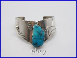 Native American Indian Sterling Silver Turquoise Stone Tribal Cuff Bracelet