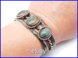Native American Indian Sterling Silver Turquoise Stone Tribal Cuff Bracelet