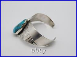 Native American Indian Sterling Silver Turquoise Stone Tribal Cuff Bracelet