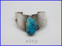 Native American Indian Sterling Silver Turquoise Stone Tribal Cuff Bracelet