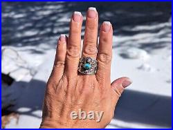 Native American Jewelry Sandcast Tribal Ring Turquoise Sterling Silver Sz 11US