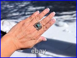 Native American Jewelry Sandcast Tribal Ring Turquoise Sterling Silver Sz 11US