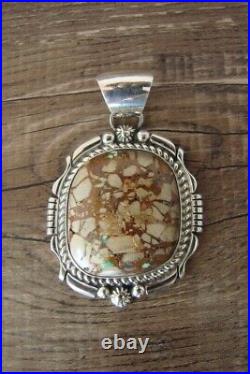 Native American Jewelry Sterling Silver Boulder Turquoise Pendant Alfred Ma