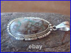 Native American Jewelry Sterling Silver Boulder Turquoise Pendant S. Yellowhai