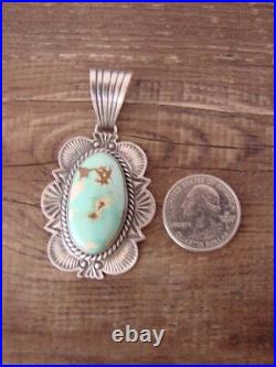 Native American Jewelry Sterling Silver Royston Turquoise Pendant M. Spencer