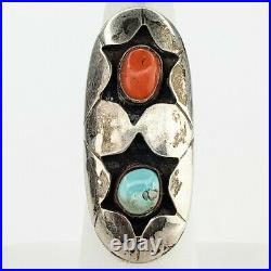 Native American Jewelry Sterling Silver Turquoise Coral Shadowbox Ring Size 5
