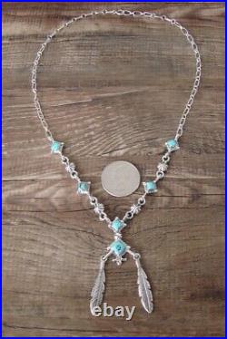 Native American Jewelry Turquoise Sterling Silver Feather Link Necklace by An