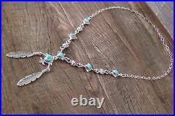 Native American Jewelry Turquoise Sterling Silver Feather Link Necklace by An