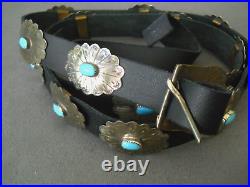 Native American Light Blue Turquoise Sterling Silver Stamped Concho Belt