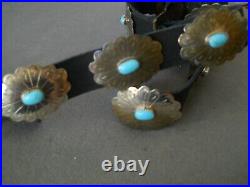 Native American Light Blue Turquoise Sterling Silver Stamped Concho Belt