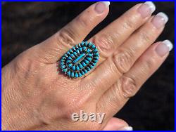 Native American Mini Needlepoint Turquoise Cluster Ring Sterling Silver Jewelry