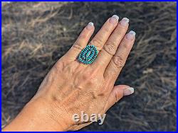 Native American Mini Needlepoint Turquoise Cluster Ring Sterling Silver Jewelry