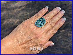 Native American Mini Needlepoint Turquoise Cluster Ring Sterling Silver Jewelry