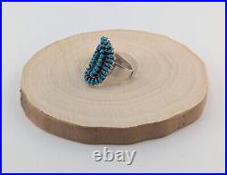 Native American Mini Needlepoint Turquoise Cluster Ring Sterling Silver Jewelry