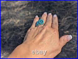 Native American Mini Needlepoint Turquoise Cluster Ring Sterling Silver Jewelry